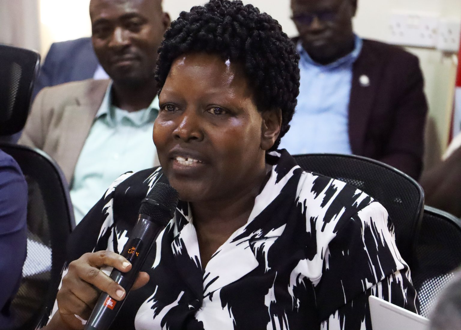 The Director of the Institute of Gender and Development Studies, Assoc. Prof. Ruth Nsibirano presenting during the meeting